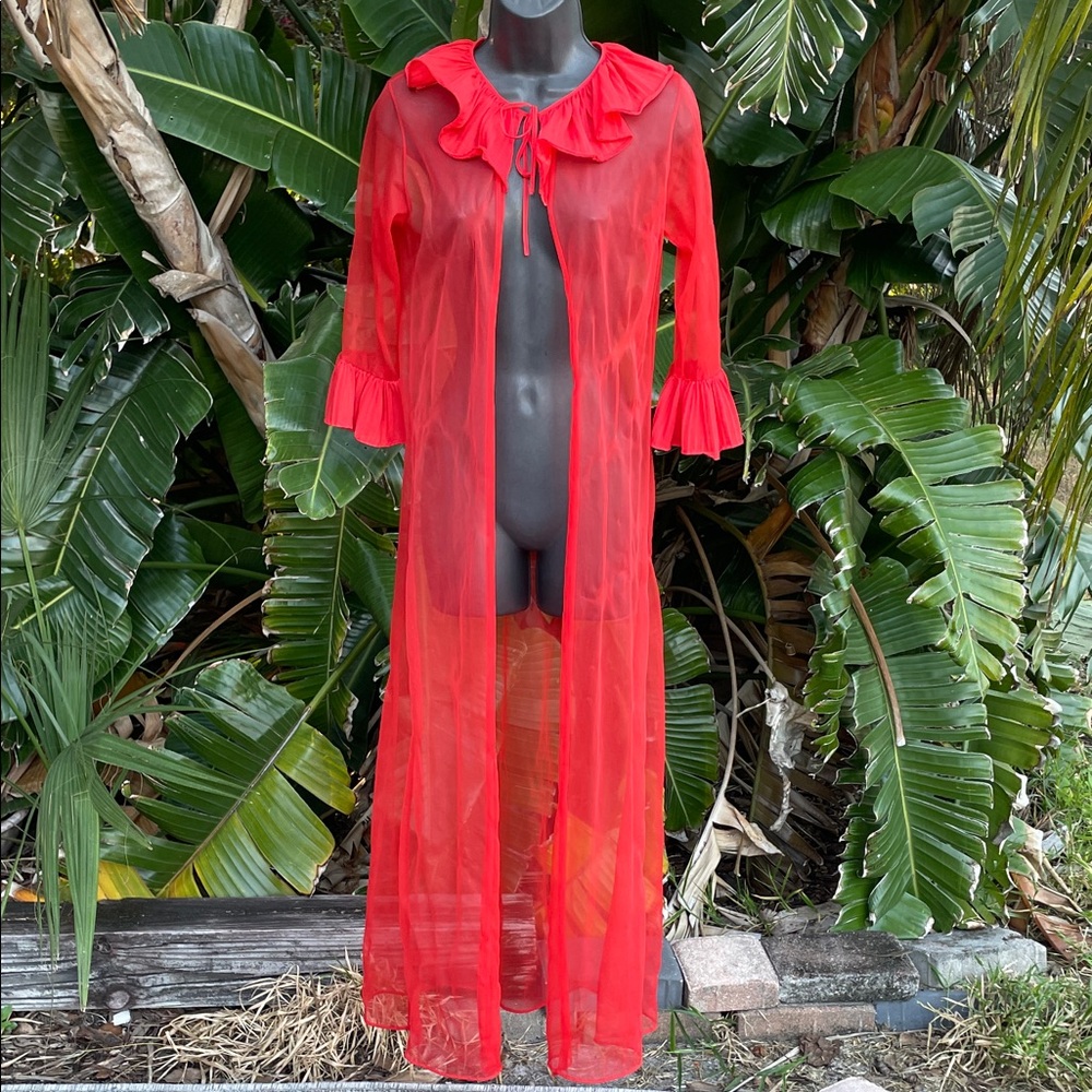 vintage sheer nylon ruffled Penoir robe or jacket